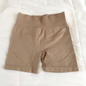 High Waisted Gym Shorts - Taupe/Tan Khaki